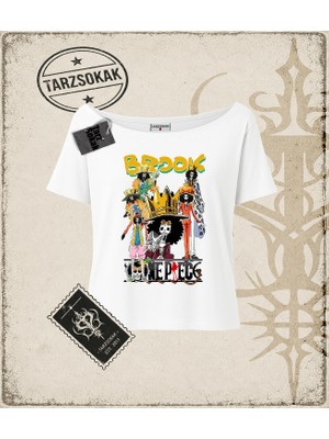 Tarzsokak One Piece Anime Karakterleri  Kadın Kayık Yaka Tişört Beyaz