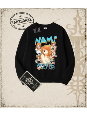 Tarzsokak One Piece Anime Karakterleri  Oversize Unisex Bisiklet Yaka Sweatshirt Beyaz