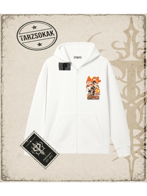 Tarzsokak One Piece Anime Karakterleri  Oversize Unisex Hırka & Çeket Fermuarlı Sweatshirt Beyaz