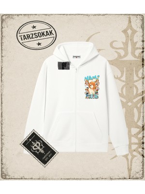 Tarzsokak One Piece Anime Karakterleri  Oversize Unisex Hırka & Çeket Fermuarlı Sweatshirt Beyaz