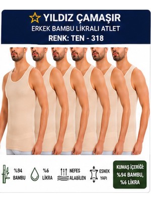 Yıldız Çamaşır Erkek Bambu Likralı Askılı Atlet (315-316-317-318)- 6 Adet