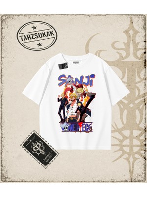 Tarzsokak One Piece Anime Karakterleri  Oversize Unisex Tişört Beyaz