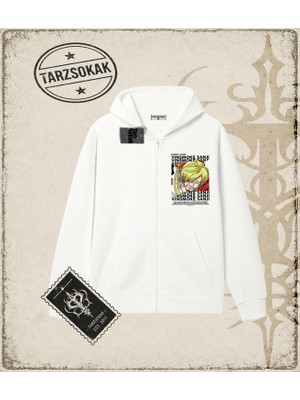Tarzsokak One Piece Anime Karakterleri  Oversize Unisex Hırka & Çeket Fermuarlı Sweatshirt Beyaz