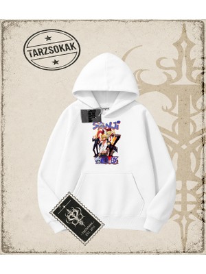 Tarzsokak One Piece Anime Karakterleri  Oversize Unisex Kapşonlu Sweatshirt Beyaz