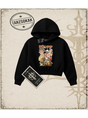 Tarzsokak One Piece Anime Karakterleri  Kadın Crop Kapşonlu Sweatshirt Beyaz