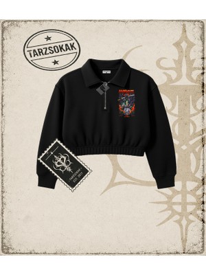 Tarzsokak One Piece Anime Karakterleri  Kadın Crop Polo Yaka Yarım Fermuarlı Sweatshirt Beyaz