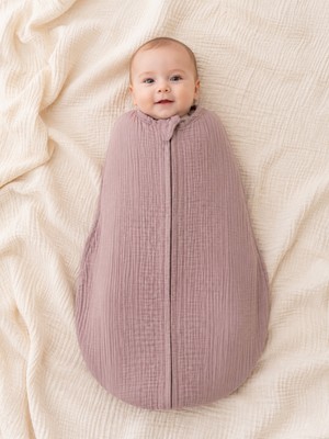 Lilliy 4 Kat Muslin Fermuarlı Bebek Kundak Gül Rengi Yenidoğan Uyku Kundağı Nefes Alabilir