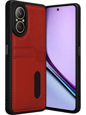 Magicool Realme 12 Lite Kılıf Sara Kartvizitli Deri Kılıf - Kırmızı