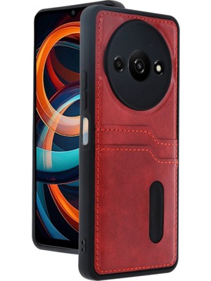 Magicool Xiaomi Redmi A3 4g Kılıf Sara Kartvizitli Deri Kılıf - Kırmızı