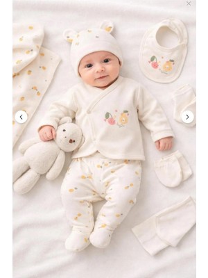 Hafy Baby Armut ve Kiraz Desenli, 10 Parça, Kız Bebek Hastane Çıkışı Seti