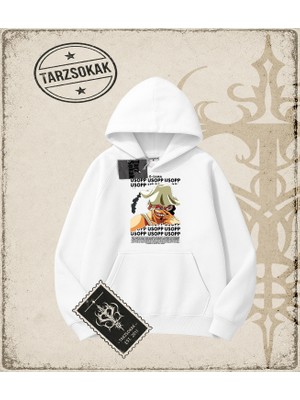 Tarzsokak One Piece Anime Karakterleri  Oversize Unisex Kapşonlu Sweatshirt Beyaz