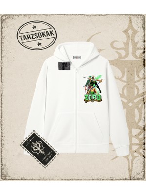 Tarzsokak One Piece Anime Karakterleri  Oversize Unisex Hırka & Çeket Fermuarlı Sweatshirt Beyaz