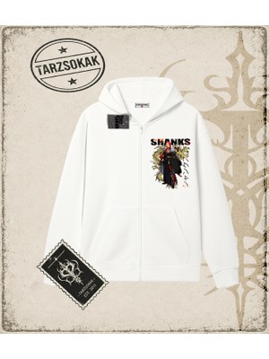Tarzsokak One Piece Anime Karakterleri  Oversize Unisex Hırka & Çeket Fermuarlı Sweatshirt Beyaz