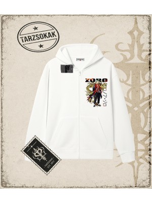 Tarzsokak One Piece Anime Karakterleri  Oversize Unisex Hırka & Çeket Fermuarlı Sweatshirt Beyaz