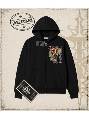 Tarzsokak One Piece Anime Karakterleri  Oversize Unisex Hırka & Çeket Fermuarlı Sweatshirt Beyaz