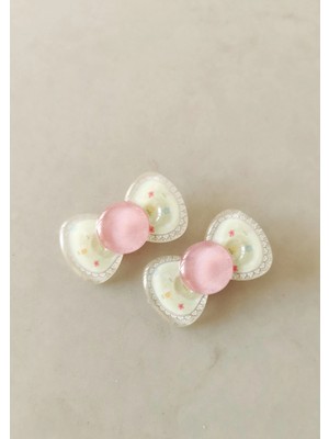 Halley Concept Yeşil Pembe Fiyonk Temalı Çiçek Desenli Çiftli Pensli Çocuk Tokası 4,5x2,5 cm