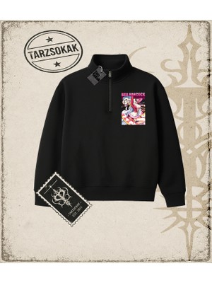 Tarzsokak One Piece Anime Karakterleri  Unisex Polo Yaka Yarım Fermuarlı Sweatshirt Beyaz
