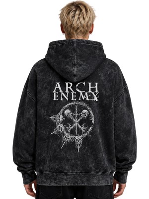 Sevbano Arch Enemy Rock Metal Müzik Grubu Baskılı Unisex Oversize Yıkamalı Premium Hoodie Sweatshirt