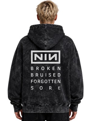 Sevbano Nin Rock Metal Müzik Grubu Baskılı Unisex Oversize Yıkamalı Premium Hoodie Sweatshirt