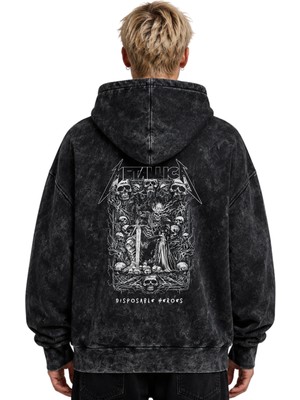 Sevbano Metallica Rock Metal Müzik Grubu Baskılı Unisex Oversize Yıkamalı Premium Hoodie Sweatshirt