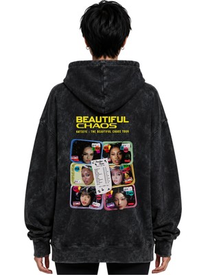 Sevbano Katseye Kpop Beautiful Chaos Müzik Grubu Baskılı Unisex Oversize Yıkamalı Premium Hoodie Sweatshirt