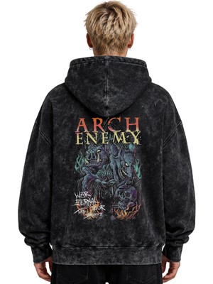 Sevbano Arch Enemy Rock Metal Müzik Grubu Baskılı Unisex Oversize Yıkamalı Premium Hoodie Sweatshirt