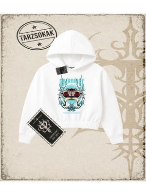 Tarzsokak One Piece Anime Karakterleri  Kadın Crop Kapşonlu Sweatshirt Beyaz