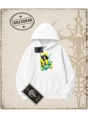 Tarzsokak One Piece Anime Karakterleri  Oversize Unisex Kapşonlu Sweatshirt Beyaz