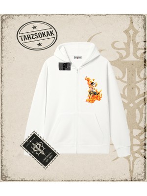 Tarzsokak One Piece Anime Karakterleri  Oversize Unisex Hırka & Çeket Fermuarlı Sweatshirt Beyaz