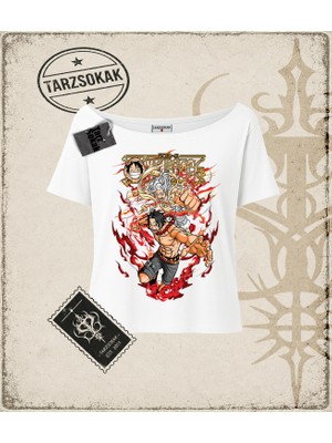 Tarzsokak One Piece Anime Karakterleri  Kadın Kayık Yaka Tişört Beyaz