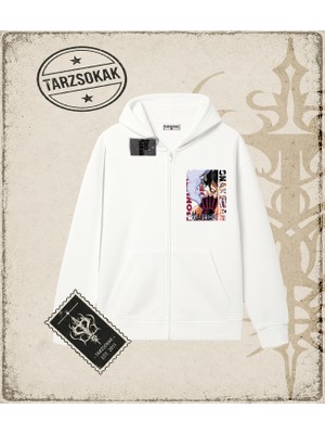 Tarzsokak One Piece Anime Karakterleri  Oversize Unisex Hırka & Çeket Fermuarlı Sweatshirt Beyaz