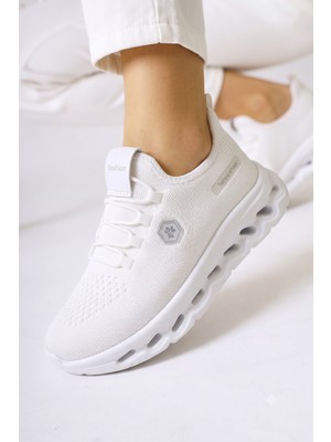 Mcdark Kadın Sararmaz Taban Triko Örme Anatomik Iç Taban Sneaker Ayakkabı-Beyaz