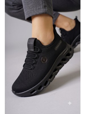 Mcdark Kadın Sararmaz Taban Triko Örme Anatomik Iç Taban Sneaker Ayakkabı-Siyah