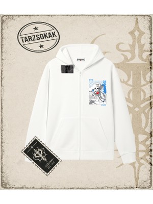 Tarzsokak One Piece Anime Karakterleri  Oversize Unisex Hırka & Çeket Fermuarlı Sweatshirt Beyaz