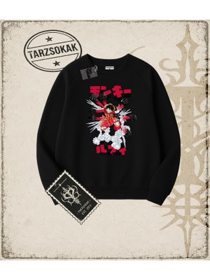 Tarzsokak One Piece Anime Karakterleri  Oversize Unisex Bisiklet Yaka Sweatshirt Beyaz