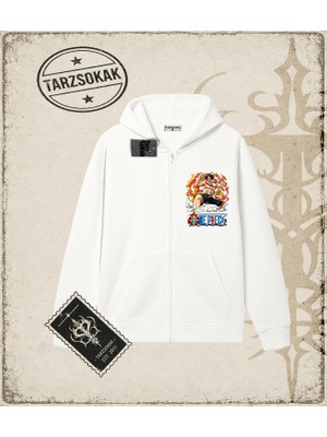 Tarzsokak One Piece Anime Karakterleri  Oversize Unisex Hırka & Çeket Fermuarlı Sweatshirt Beyaz