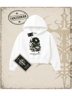 Tarzsokak One Piece Anime Karakterleri  Kadın Crop Kapşonlu Sweatshirt Beyaz