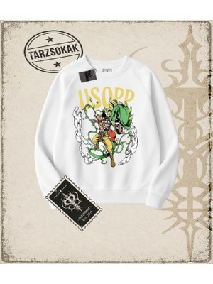 Tarzsokak One Piece Anime Karakterleri  Oversize Unisex Bisiklet Yaka Sweatshirt Beyaz