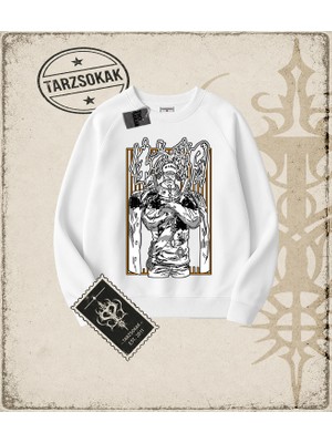 Tarzsokak One Piece Anime Karakterleri  Oversize Unisex Bisiklet Yaka Sweatshirt Beyaz