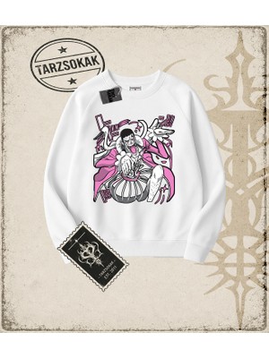 Tarzsokak One Piece Anime Karakterleri  Oversize Unisex Bisiklet Yaka Sweatshirt Beyaz