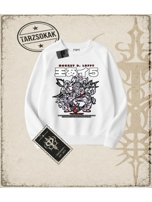 Tarzsokak One Piece Anime Karakterleri  Oversize Unisex Bisiklet Yaka Sweatshirt Beyaz