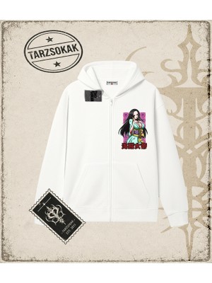 Tarzsokak One Piece Anime Karakterleri  Oversize Unisex Hırka & Çeket Fermuarlı Sweatshirt Beyaz