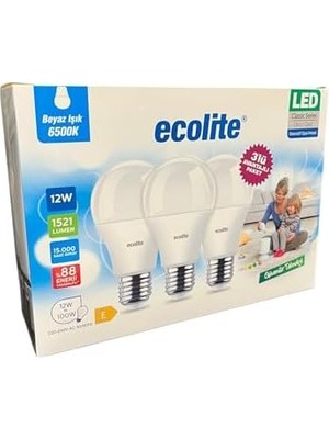 12W LED Ampul 3’lü Paket | 1521 Lümen, 6500K Beyaz Işık, 100W Eşdeğer, E27 Duy, Enerji Tasarruflu, 220V, Dim Edilemez