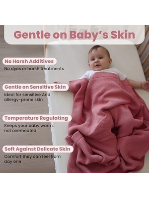 %100 Organik Pamuk Bebek Örgü Battaniye ve Hediye Kutusu – Yumuşak Toddler, Beşik ve Bebek Arabası Battaniyesi. Yeni Doğanlar Için Nötr Kundak ve Alma Battaniyesi, 30"X40", Renk: Berry