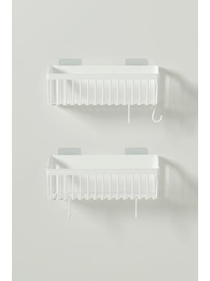 Banyor Yapışkanlı Banyo Rafı, 2'li Banyo Düzenleyici Organizer Duş Şampuanlık, Plastik Beyaz
