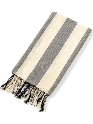 Striped Peştemal Banyo Havlusu Plaj Havlusu Siyah