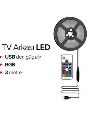 Tv Arkası Animasyonlu Rgb Şerit LED Seti Kumandalı 3 Metre - Cata - 5V USB Girişli
