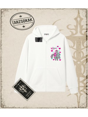 Tarzsokak One Piece Anime Karakterleri  Oversize Unisex Hırka & Çeket Fermuarlı Sweatshirt Beyaz