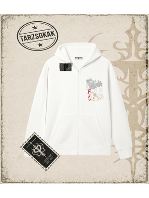Tarzsokak One Piece Anime Karakterleri  Oversize Unisex Hırka & Çeket Fermuarlı Sweatshirt Beyaz
