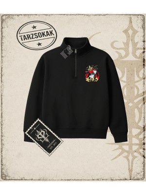 Tarzsokak One Piece Anime Karakterleri  Unisex Polo Yaka Yarım Fermuarlı Sweatshirt Beyaz